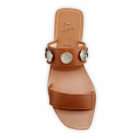 Christian Louboutin Bitcorn Flat Biscotto Brown Leather Slide Slip On Sandal 37 - Picture 6 of 12